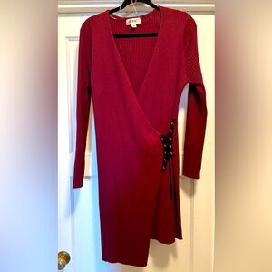 Red Knit Wrap Dress